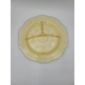 Vintage Depression Era Federal Glass Amber Yellow Patrician Spoke Divided Plate